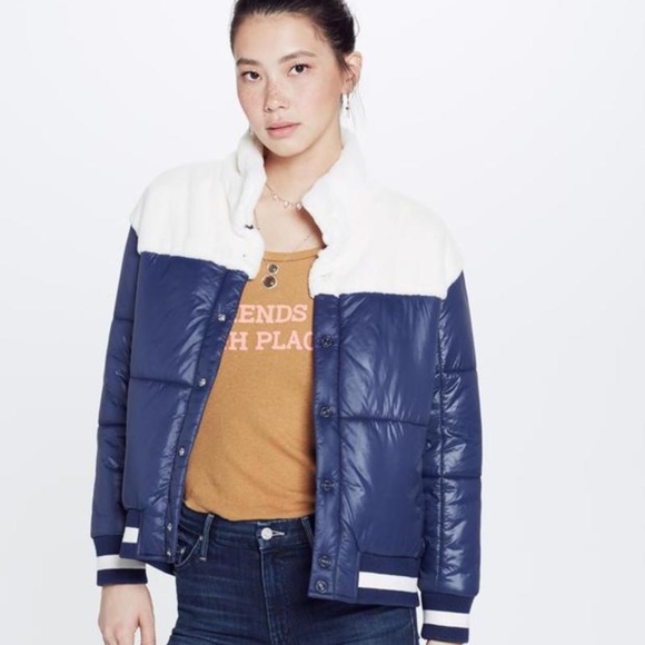 MOTHER The Puff-Fur Snap Jacket Size M Navy/White $345 - Picture 1 of 16